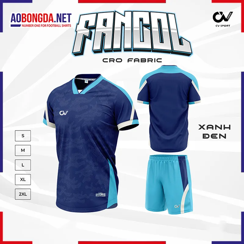 Áo Bóng Đá Không Logo CV Fancol Xanh Đen