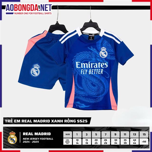 Áo Bóng Đá Câu Lạc Bộ Real Madrid Trẻ Em Xanh Rồng 2025-2026