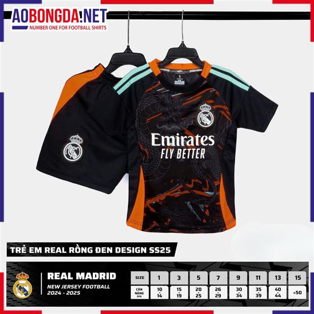 Áo Bóng Đá Câu Lạc Bộ Real Madrid Trẻ Em Đen Rồng 2025-2026