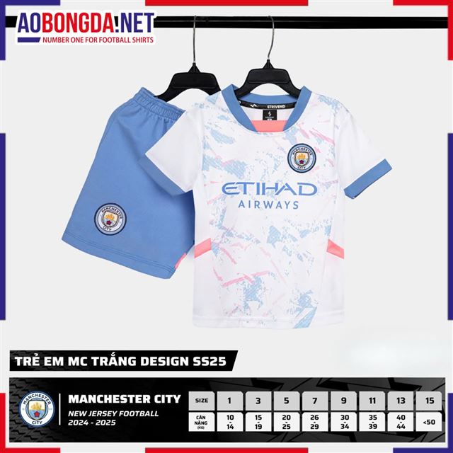 Áo Bóng Đá Câu Lạc Bộ Manchester City Trẻ Em Trắng 2025-2026