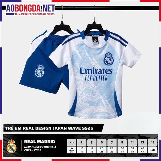 Áo Bóng Đá Câu Lạc Bộ Real Madrid Trẻ Em Trắng Xanh 2025-2026