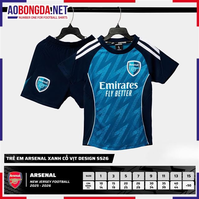 Áo Bóng Đá Câu Lạc Bộ Arsenal Trẻ Em Xanh Cổ Vịt 2025-2026