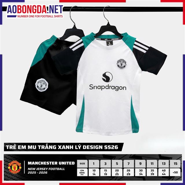 Áo Bóng Đá Câu Lạc Bộ Manchester United Trẻ Em Trắng Xanh Lý 2024-2025