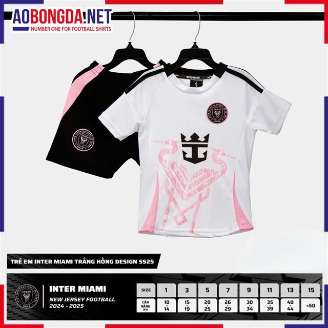 Áo Bóng Đá Câu Lạc Bộ Inter Miami Trẻ Em Trắng Hồng 2024-2025